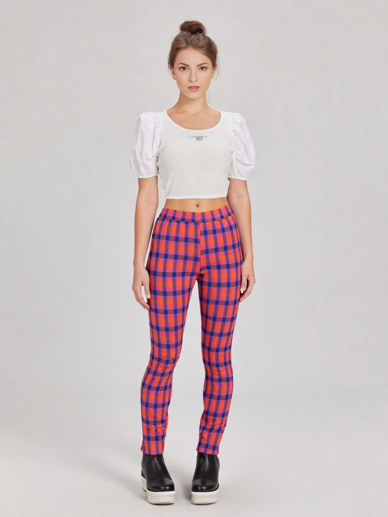 Print Leggings Fit Stretchy Knit Pants: OLIVE MIX / S-M-L
