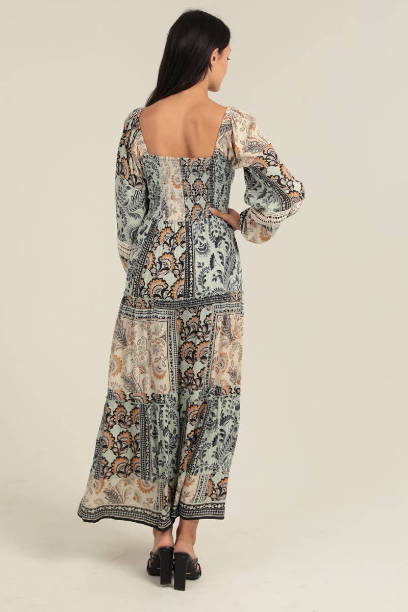Wanderlust Smocked Boho Maxi Dress Sizes Sm-Lg