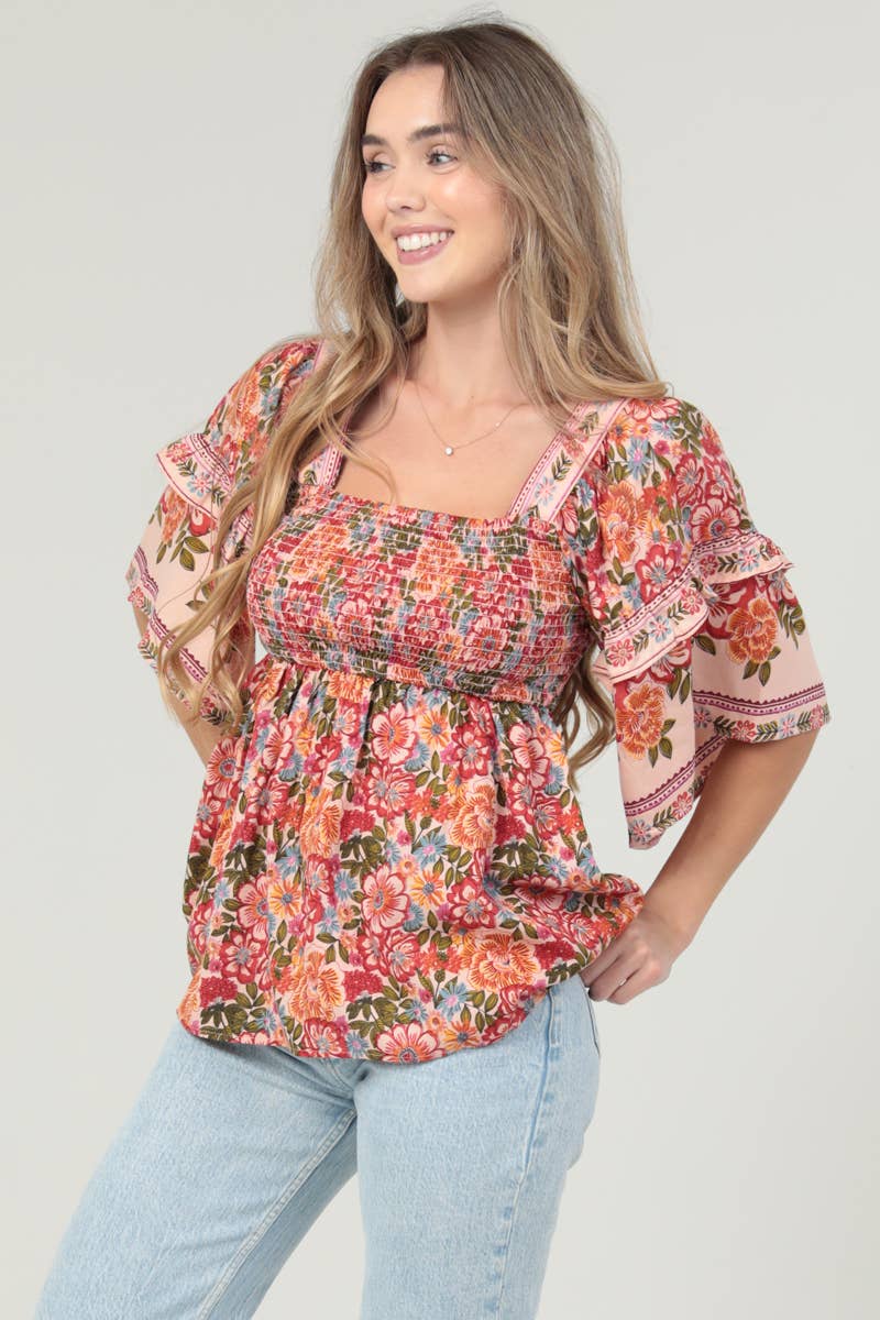 Wildflower Romance Smocked Top Sizes Sm-Lg