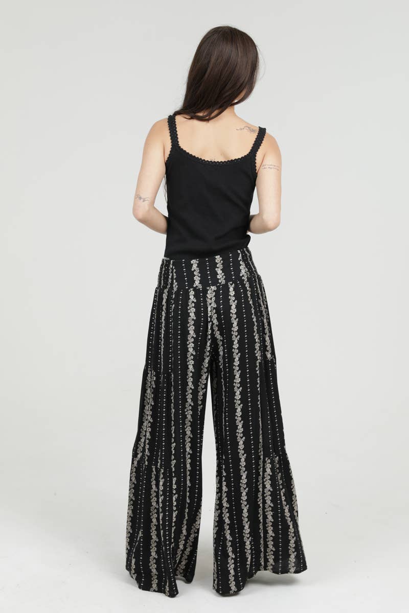 Midnight Wanderer Floral Printed Wide Leg Pants Sizes Sm-Lg