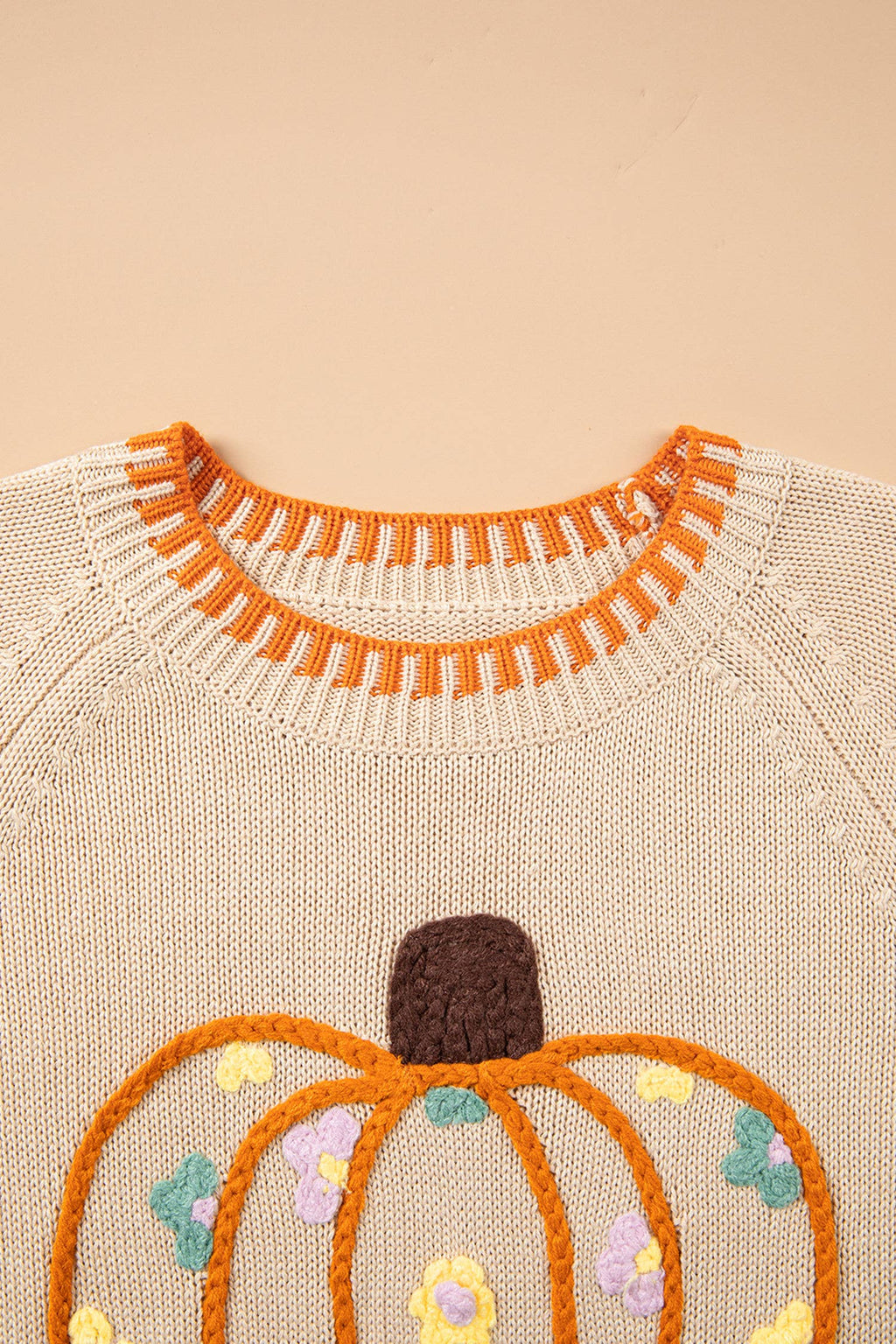 Autumn/Fall Floral Embroidery Pumpkin Sweater : Parchment - Size S-XL