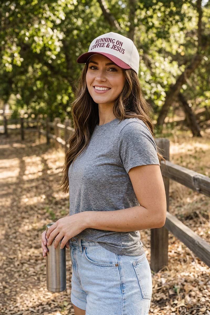 Zenana Running on Coffee & Jesus Two Tone Cotton Hat: DK FOREST / OS