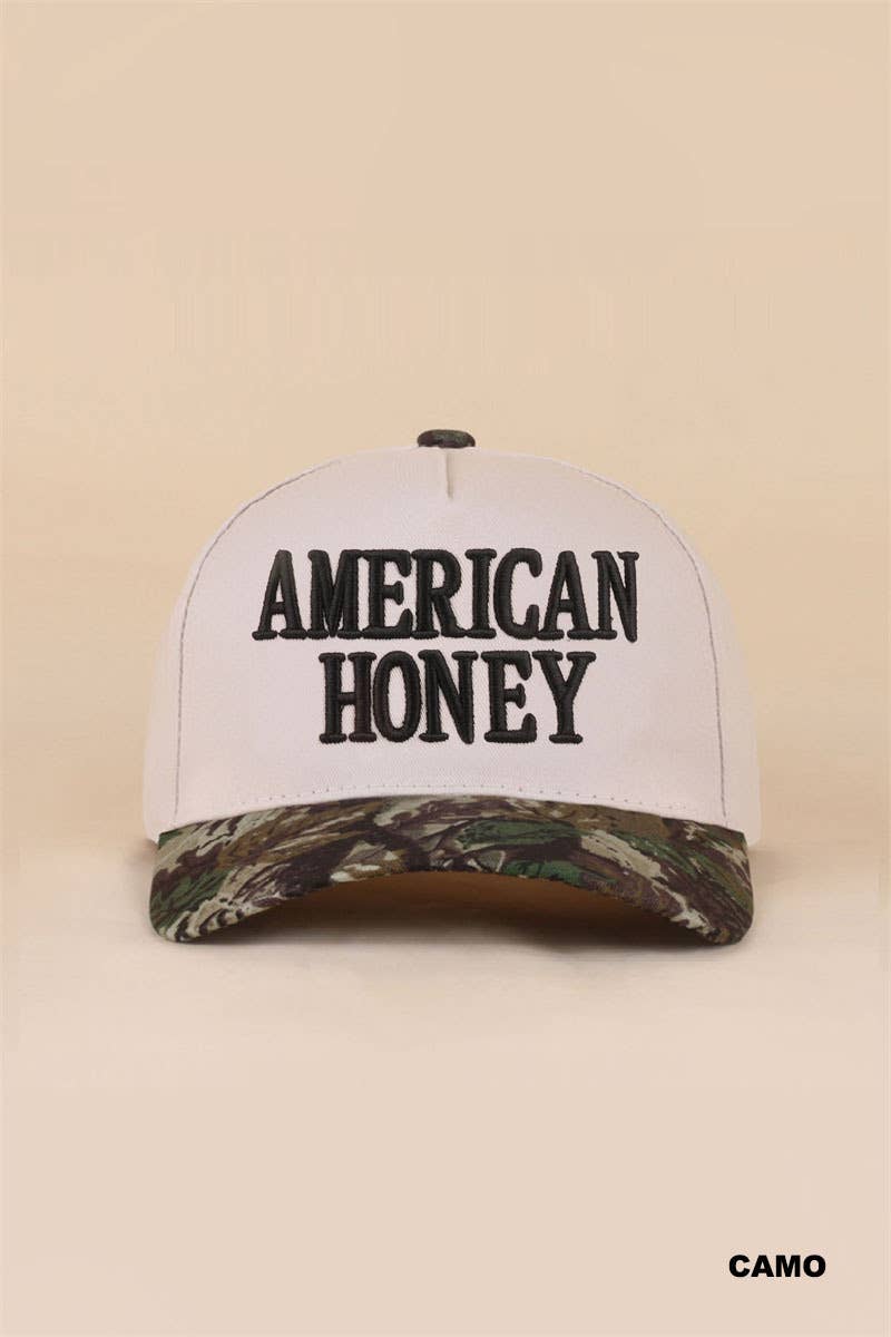 American Honey Two Tone Canvas Cotton Cap  Zenana : CAMO/ OS