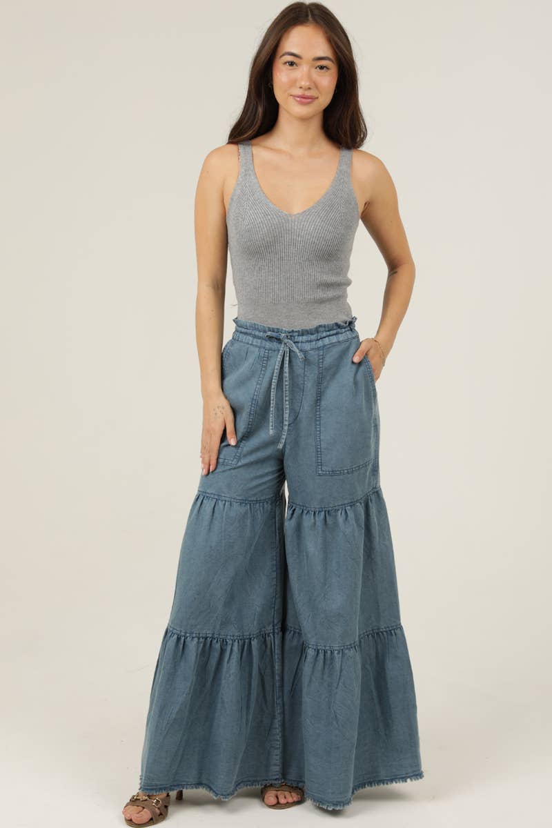 Denim Darling Tiered Wide Leg Pants Sizes Sm-Lg