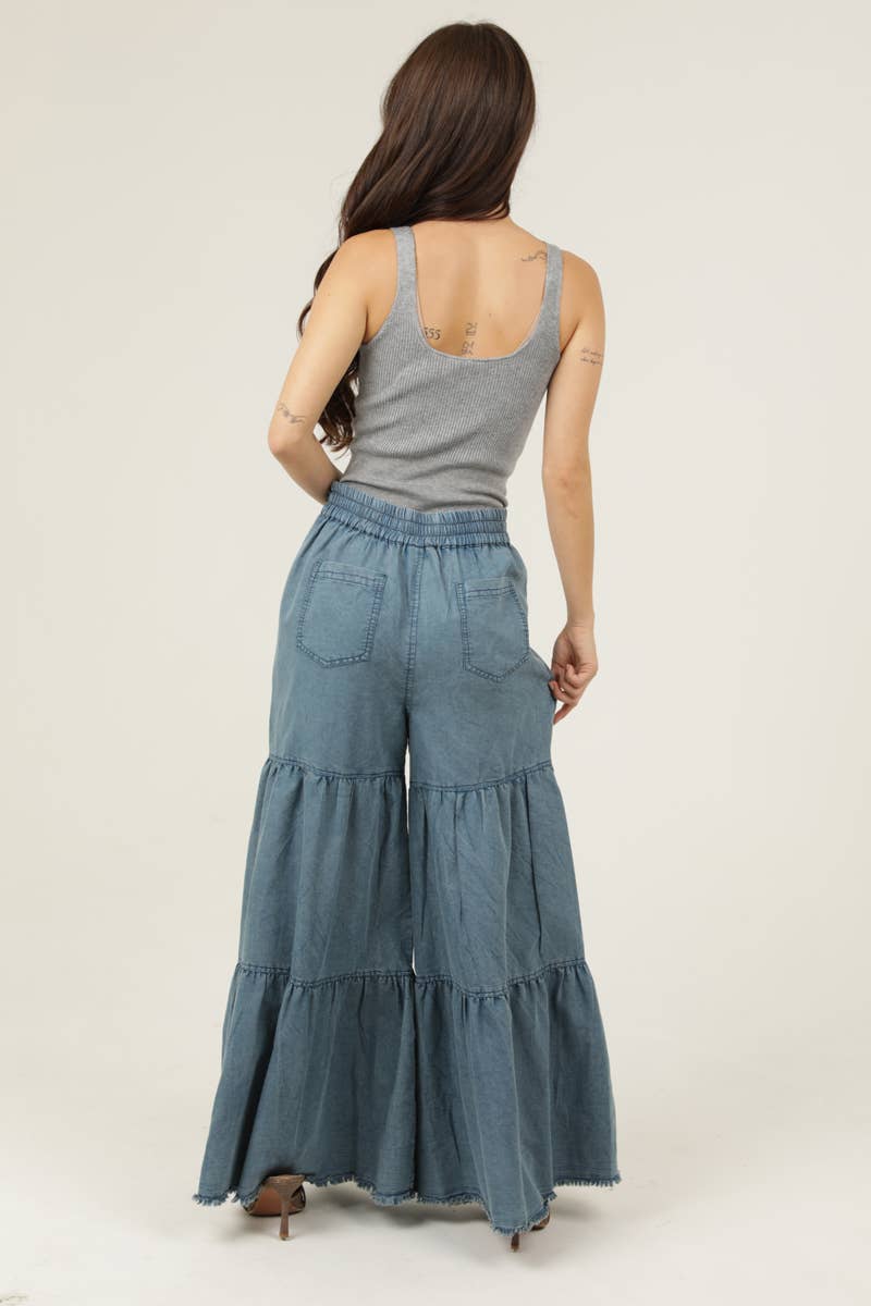 Denim Darling Tiered Wide Leg Pants Sizes Sm-Lg