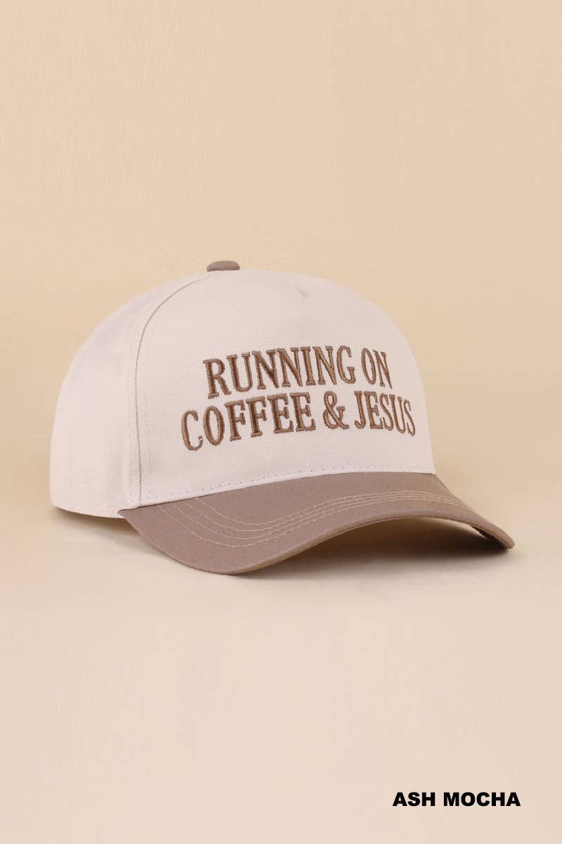 Zenana Running on Coffee & Jesus Two Tone Cotton Hat: DK FOREST / OS