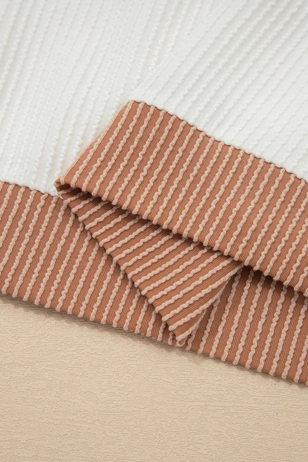 Bowknot Applique Ribbed Top: Beige / Plus /1X-4X/
