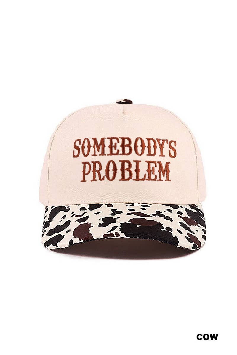 Zenana Somebody's Problem TwoTone Canvas Cotton Cap: COW / OS