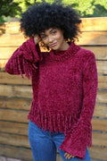Berry Bliss Fringe Chenille Sweater Sizes Sm-Lg