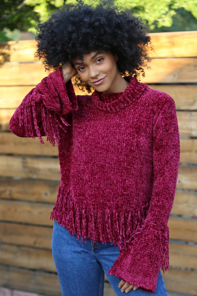 Berry Bliss Fringe Chenille Sweater Sizes Sm-Lg