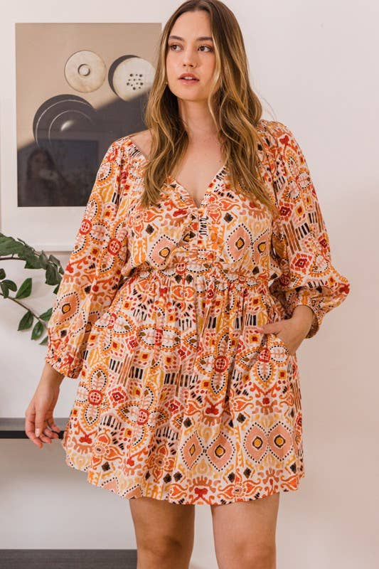 Aztec Pattern Printed Romper: Orange Multi / SUMMER SALE!!! Sizes Small - 3X!!