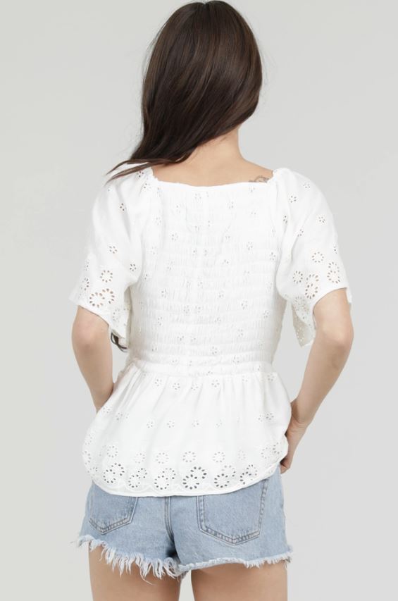 Romantic Flutter Sleeve Eyelet Blouse