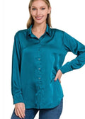 Zenana Teal Satin Button Down