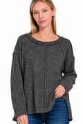 Zenana Hacci Exposed Seam Pullover - Heathered Black Sizes Sm/Med and Lg/XL