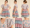 Floral with Pink and Blue "Heart" Cheetah Mini Tiered Dress by Umgee - Sizes Small - Large