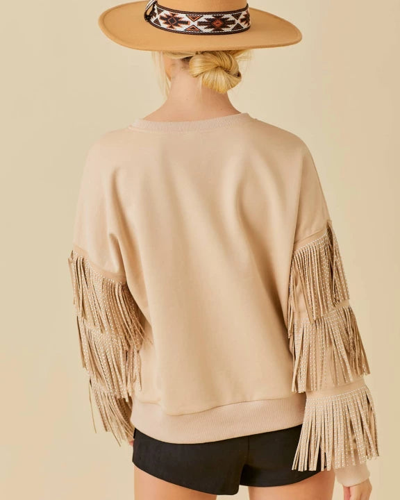 Rodeo Gal Fringe Sleeve Sweatshirt - Main Strip - Small - Large