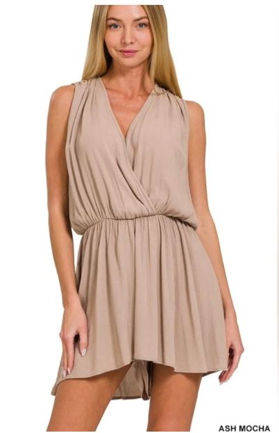 Zenana Romper - Crinkle V Cut Tie Open Back in Black or Khaki - Sizes Small - Large ***SUMMER SALE!!! $10 for ZENANA!!!***