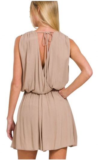 Zenana Romper - Crinkle V Cut Tie Open Back in Black or Khaki - Sizes Small - Large ***SUMMER SALE!!! $10 for ZENANA!!!***