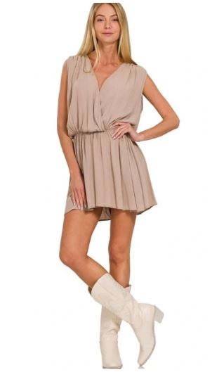 Zenana Romper - Crinkle V Cut Tie Open Back in Black or Khaki - Sizes Small - Large ***SUMMER SALE!!! $10 for ZENANA!!!***