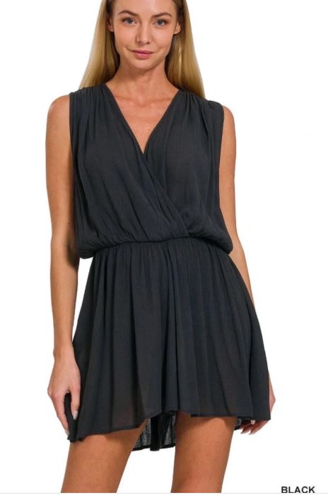 Zenana Romper - Crinkle V Cut Tie Open Back in Black or Khaki - Sizes Small - Large ***SUMMER SALE!!! $10 for ZENANA!!!***