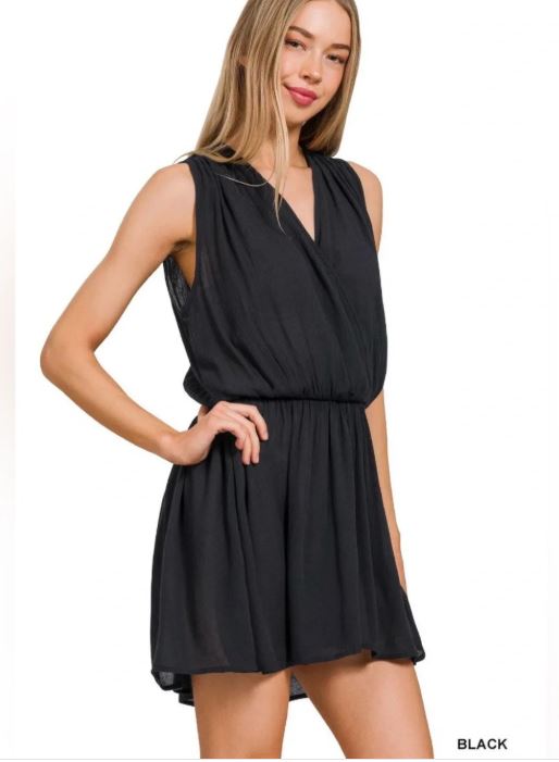 Zenana Romper - Crinkle V Cut Tie Open Back in Black or Khaki - Sizes Small - Large ***SUMMER SALE!!! $10 for ZENANA!!!***
