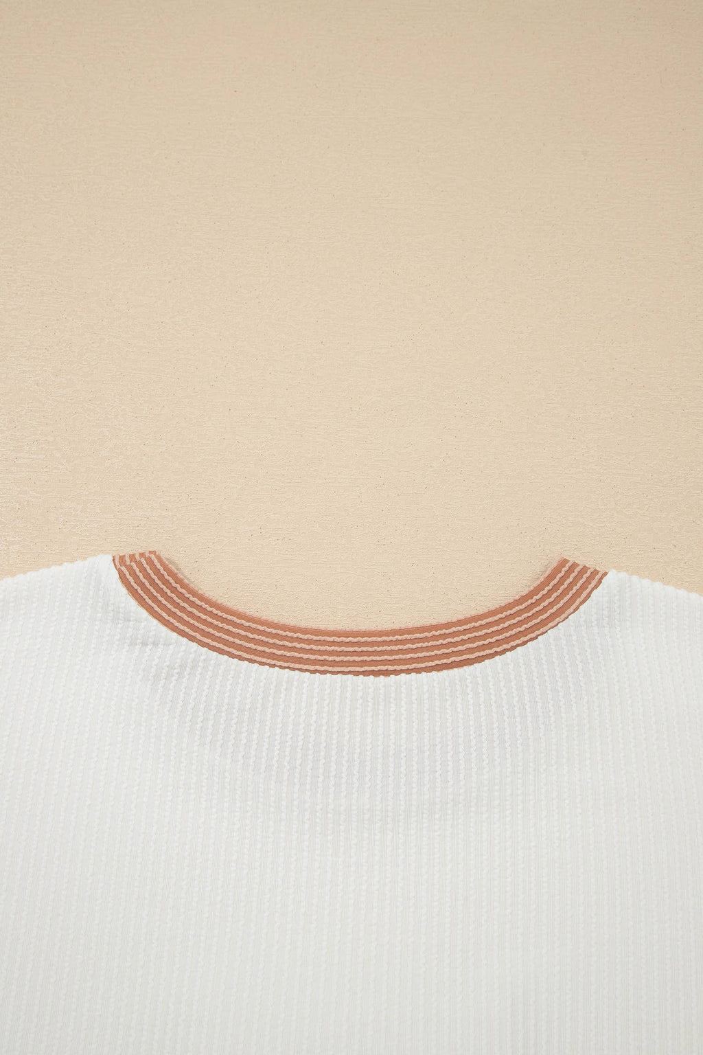 Bowknot Applique Ribbed Top: Beige / Plus /1X-4X/