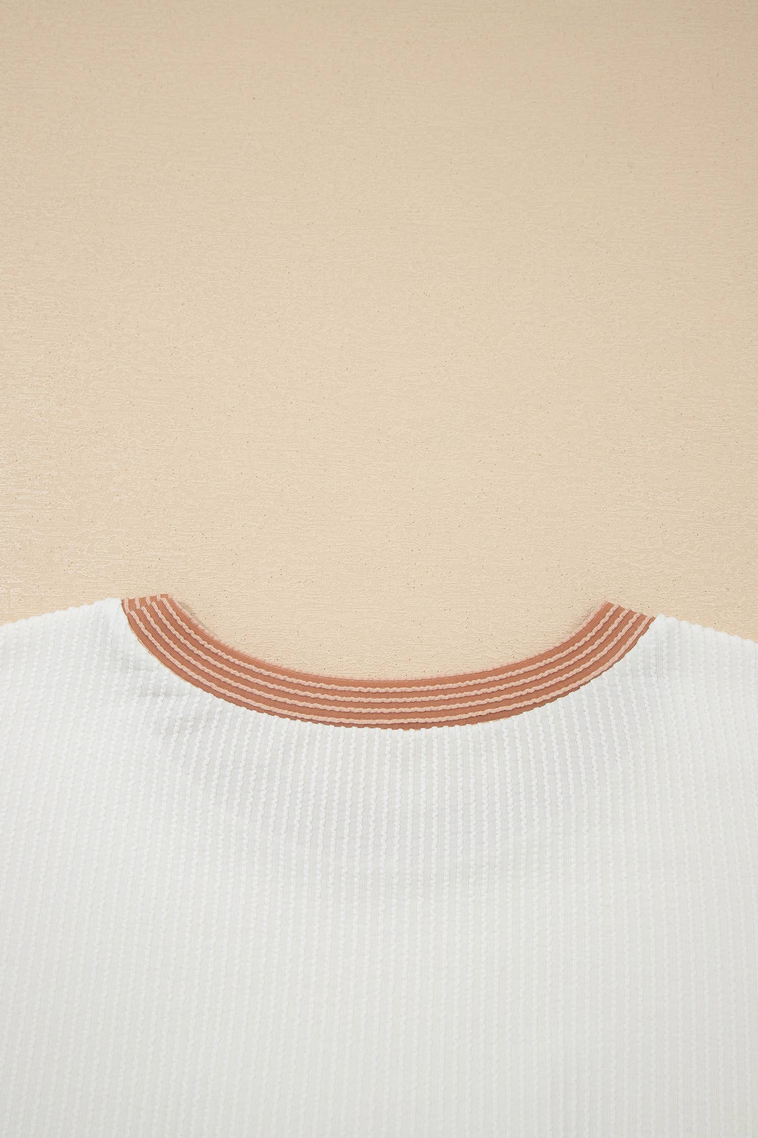 Bowknot Applique Ribbed Top: Beige / Plus /1X-4X/