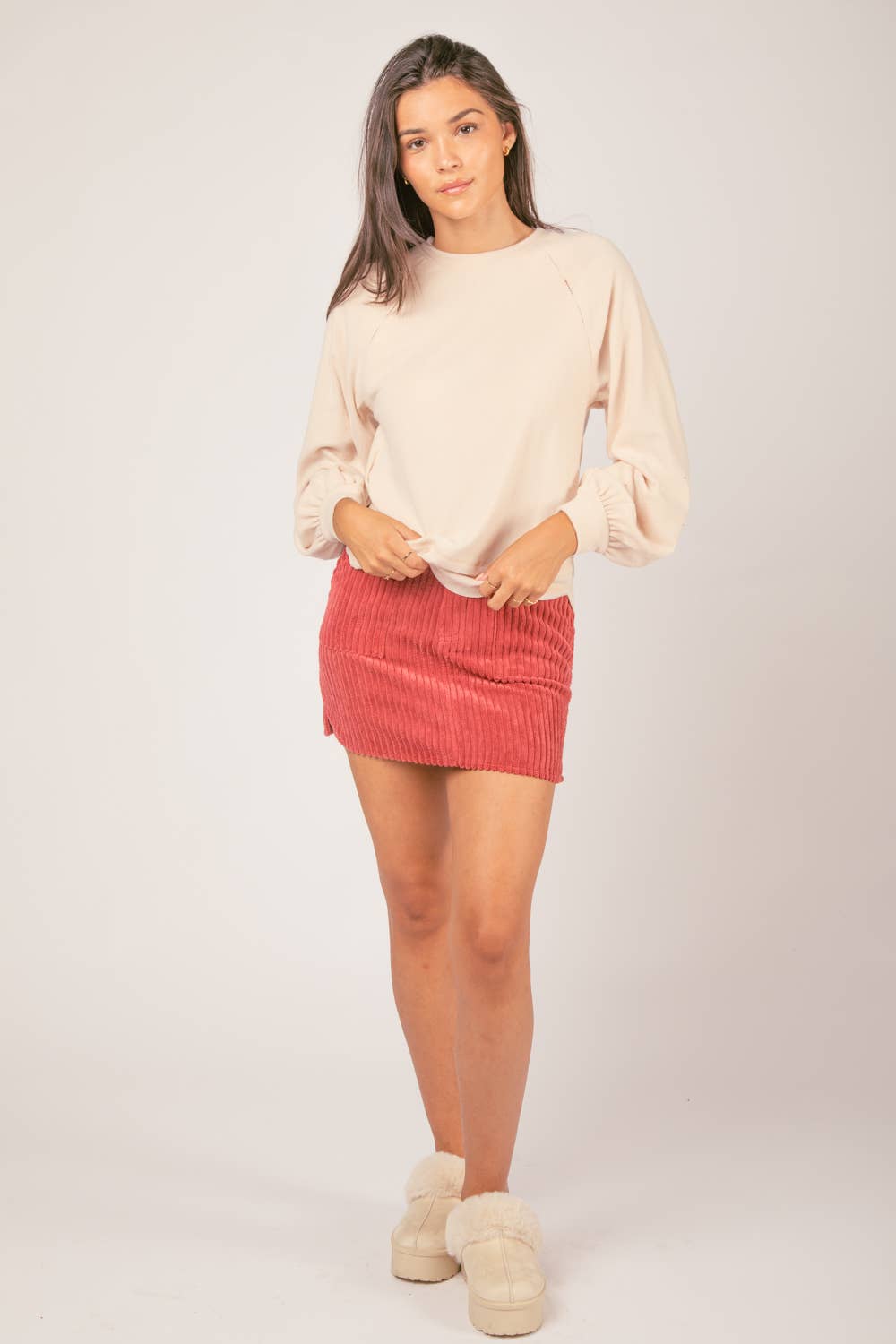 Casual Oversized Cutout Knit Top: CREAM
