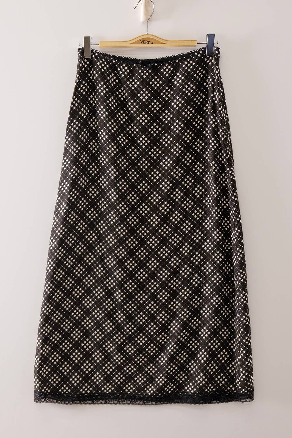 Plaid Midi Skirt with elastic waistband : CHOCO MIX