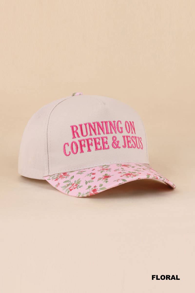 Zenana Running on Coffee & Jesus Two Tone Cotton Hat: DK FOREST / OS