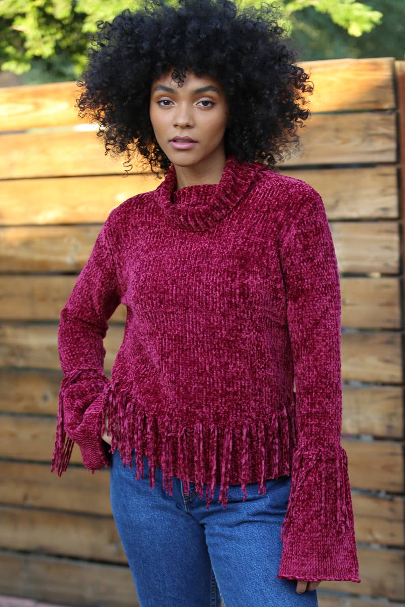 Berry Bliss Fringe Chenille Sweater Sizes Sm-Lg