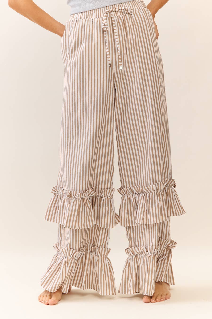 Striped Maxi Pants: Taupe Combo - Sizes Small - 3X