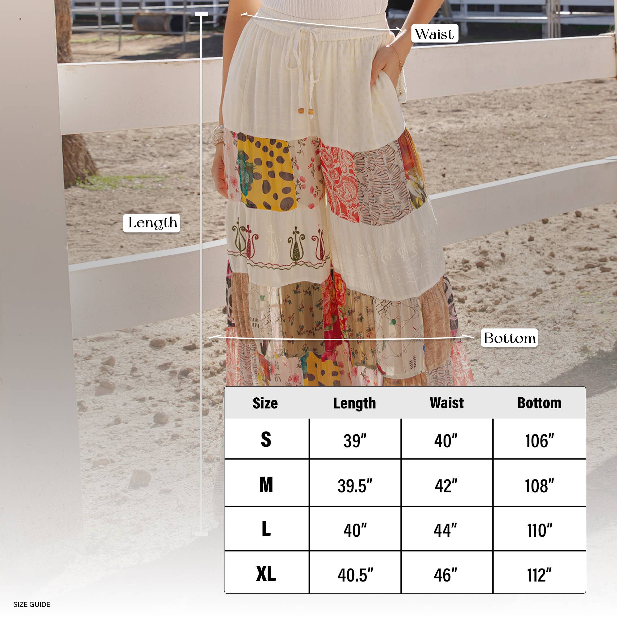 Young Threads - Boho Artisan Tiered Patchwork Wide-Leg Pants: Moss - Sizes Small - XL