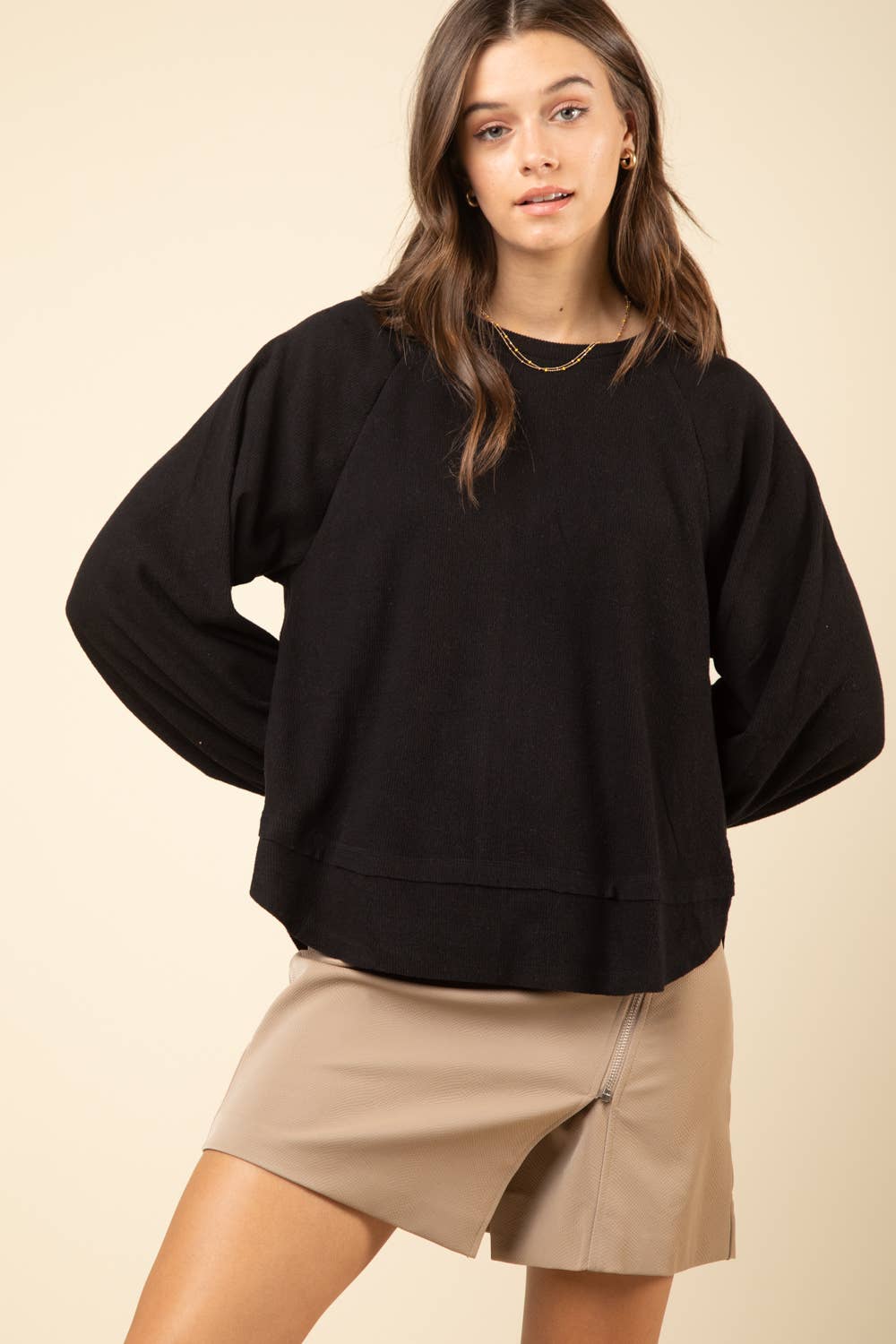 Casual Oversized Cutout Knit Top: CREAM