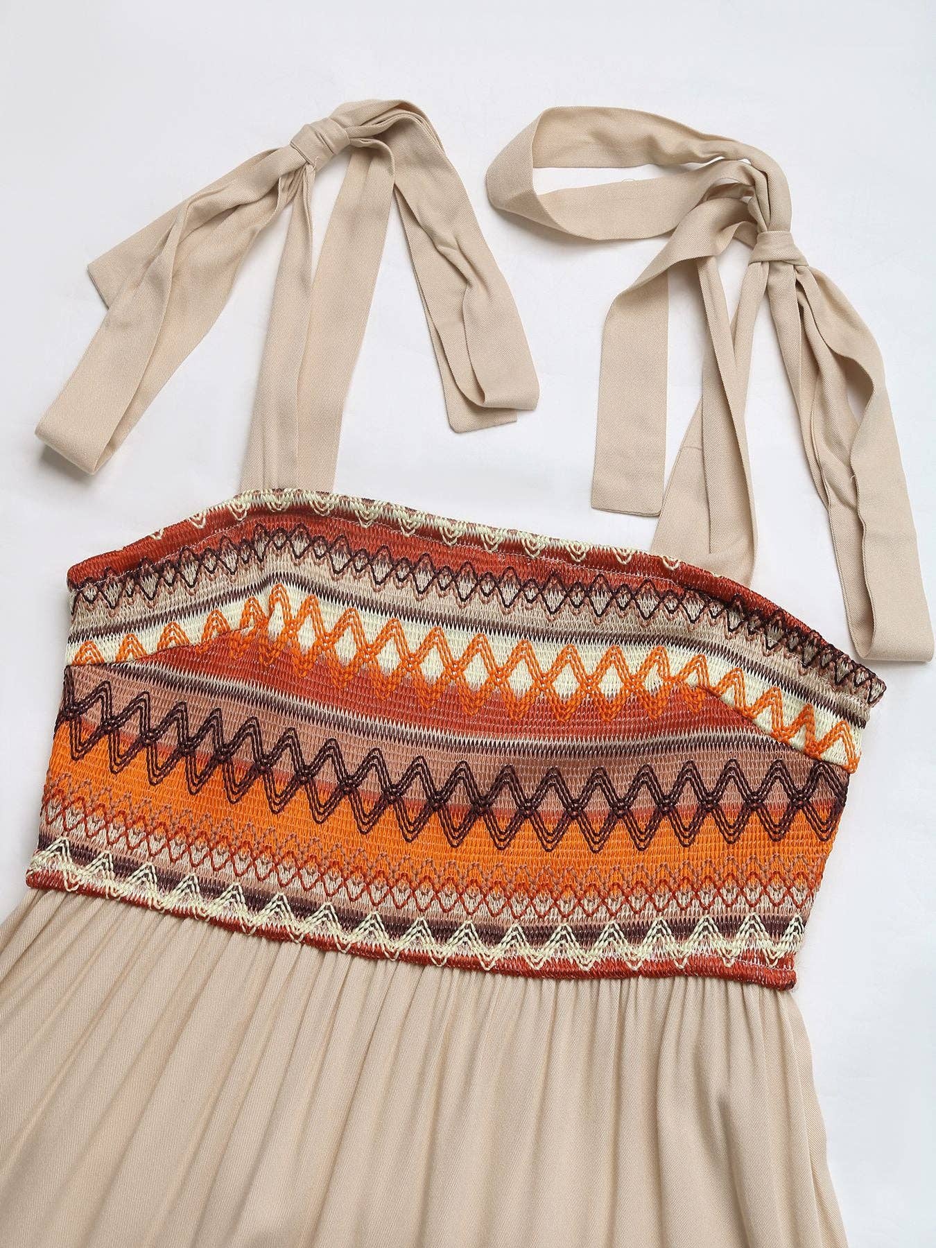 Camisole Smocked Boho Shoulder Tie Dress: Apricot