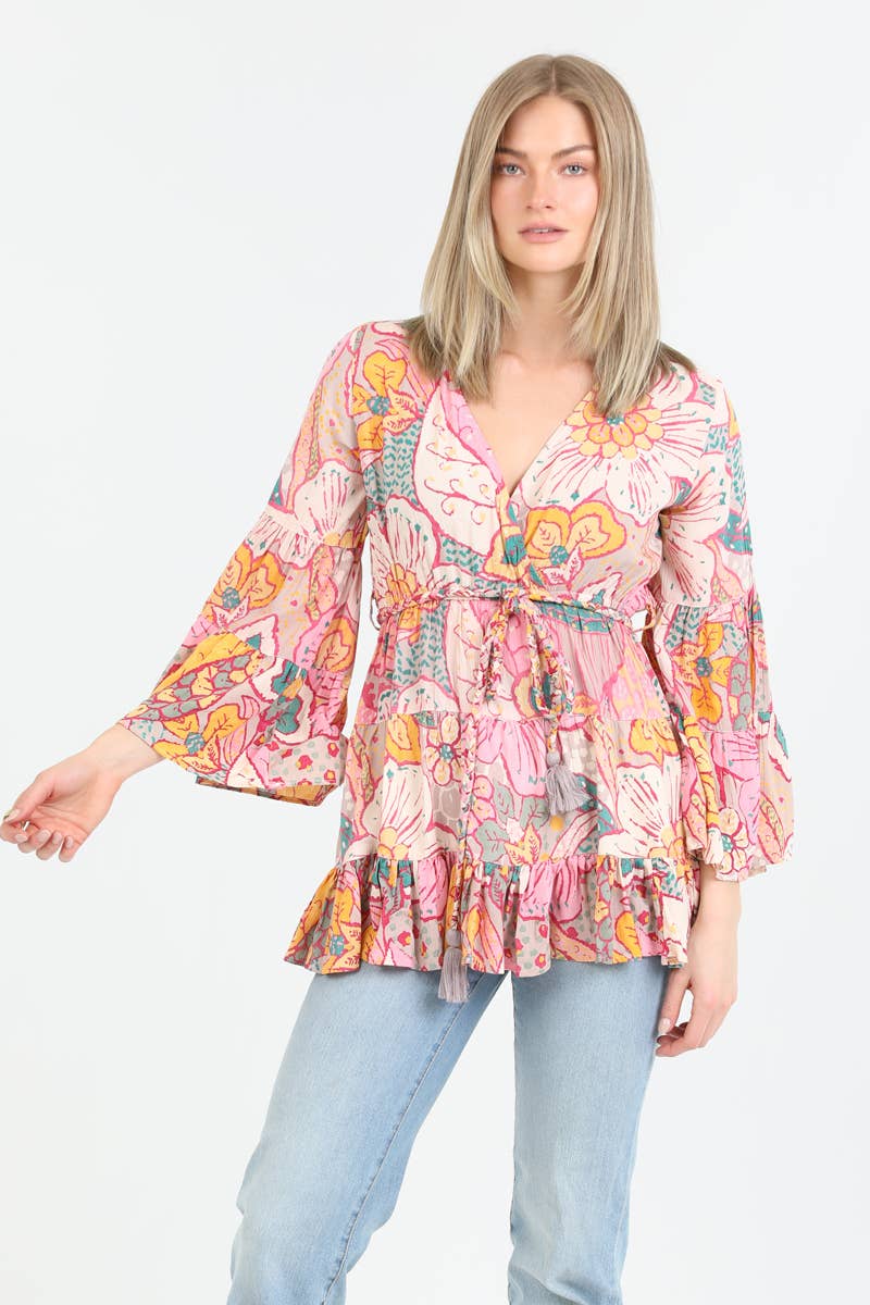 Free Spirit Floral Ruffle Top Sizes Sm-Lg