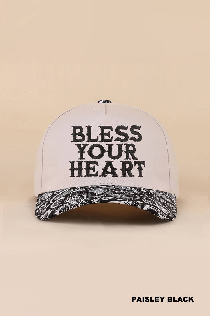 Bless Your Heart Two Tone Canvas Cotton Cap Zenana .: FLORAL / OS