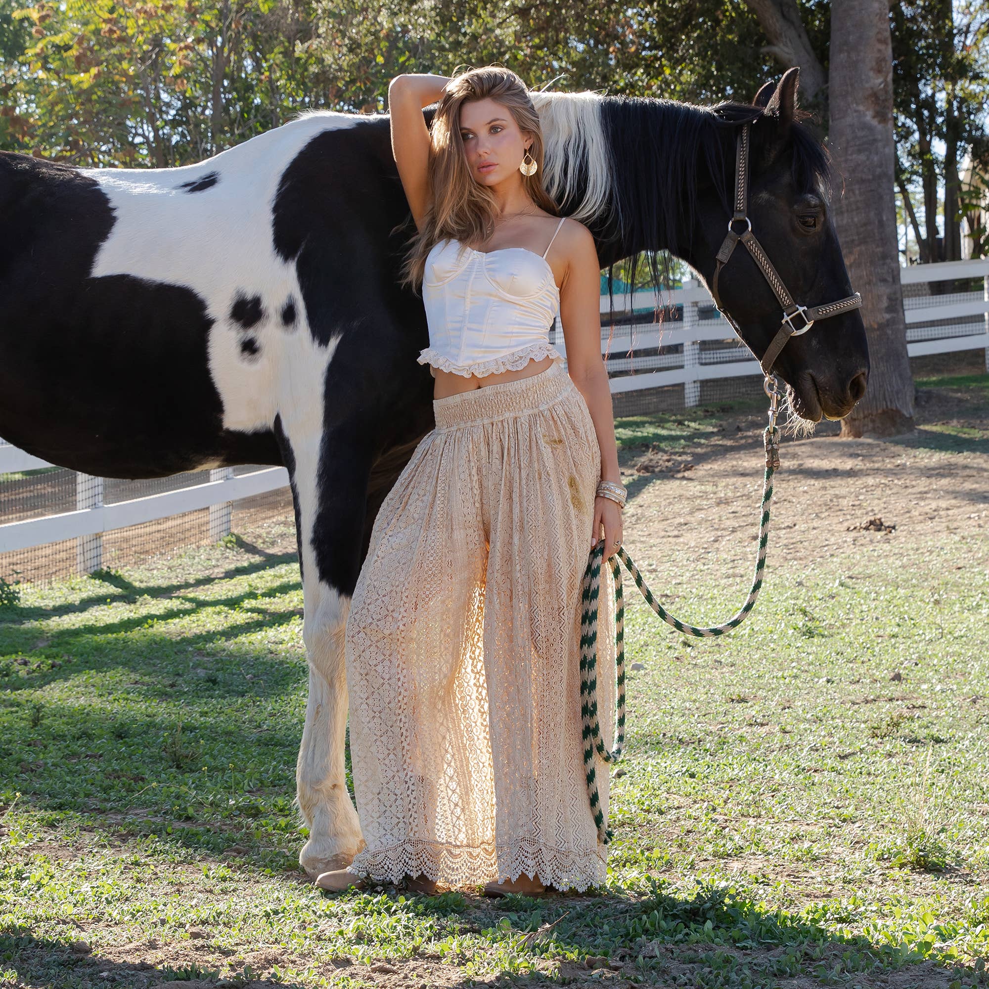 Young Threads - Desert Dream Boho Wide Leg All Lace Pants: LATTE / Sizes Small - XL