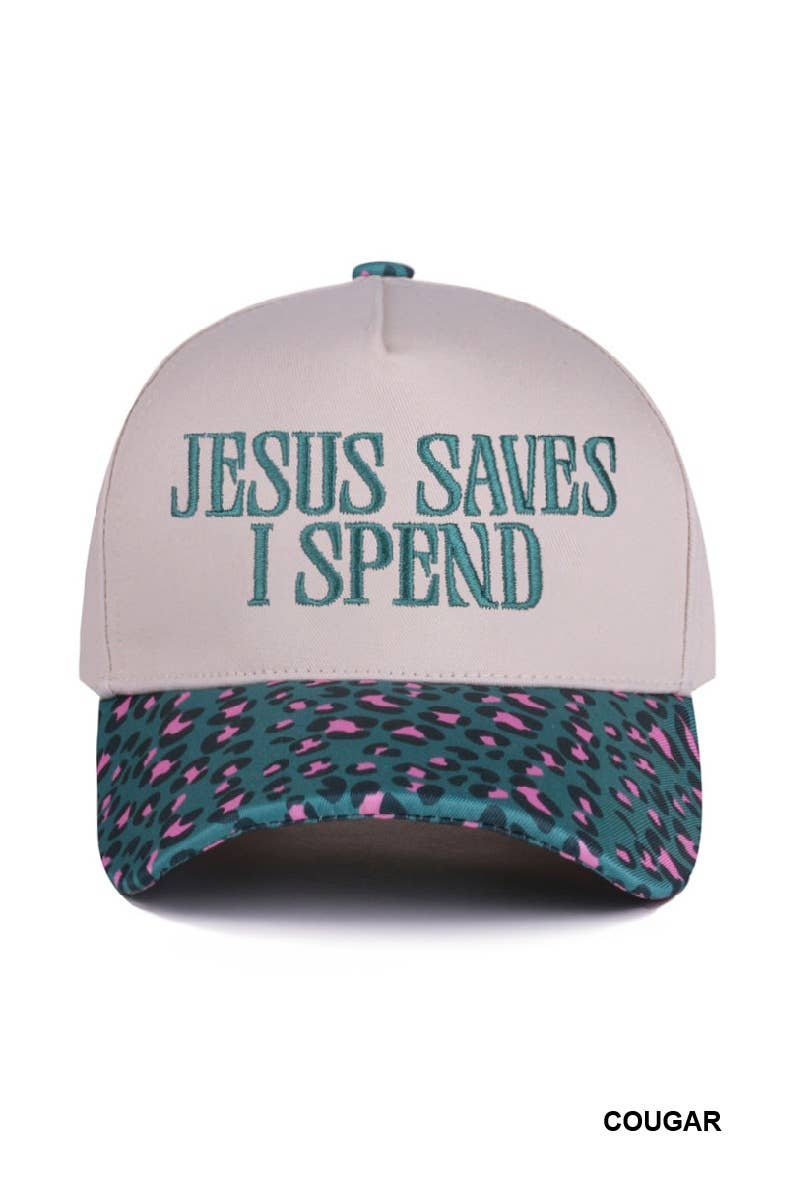 `Jesus Saves I Spend Two Tone Canvas Cotton Cap  Zenana : COUGAR / OS