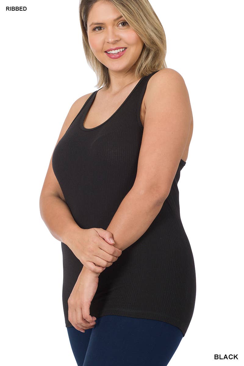 Plus Ribbed Racerback Tank Top Zenana: BLACK / Sizes 1X - 3X