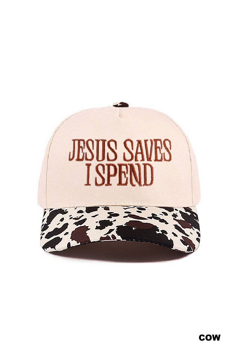 `Jesus Saves I Spend Two Tone Canvas Cotton Cap  Zenana : COUGAR / OS