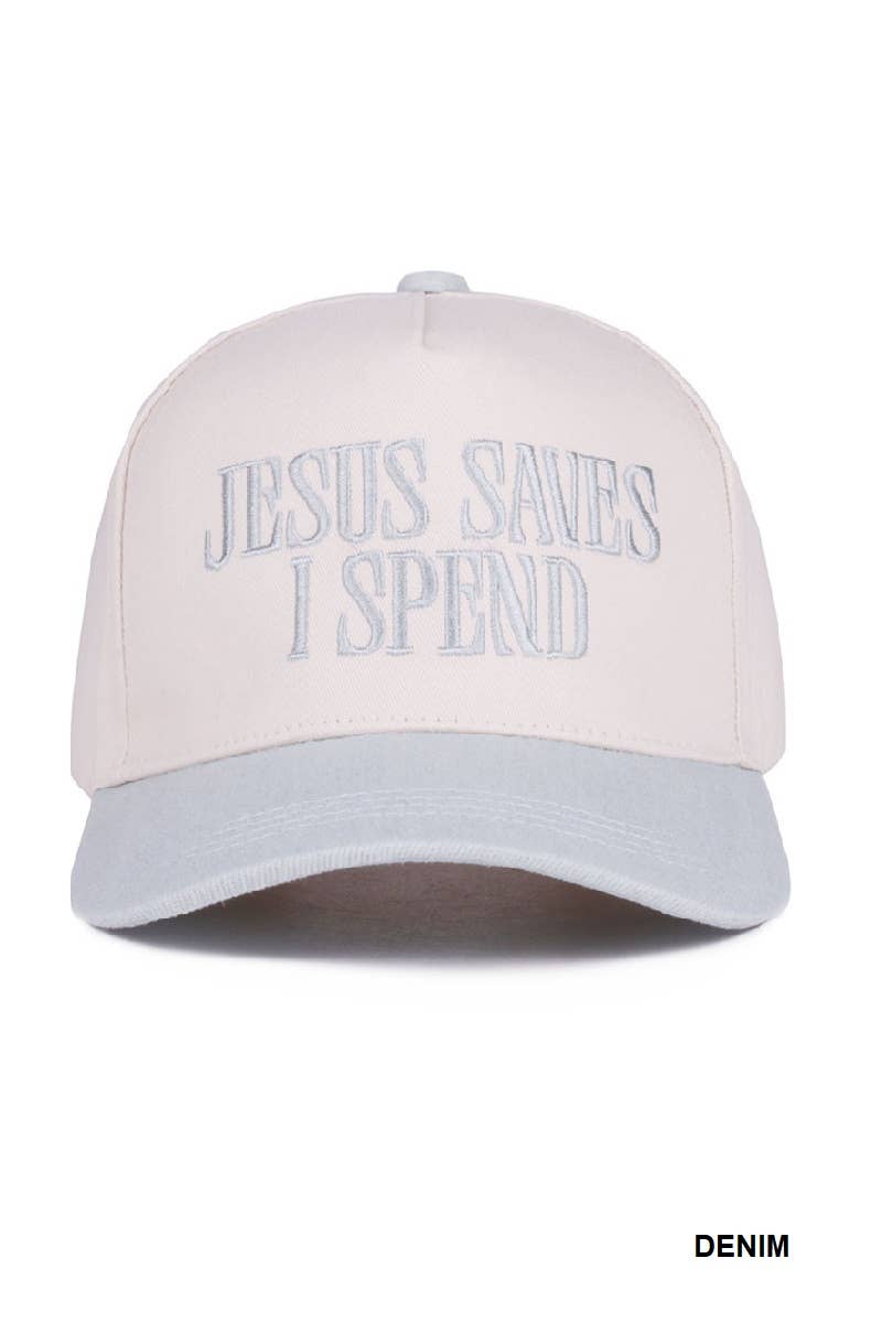 `Jesus Saves I Spend Two Tone Canvas Cotton Cap  Zenana : COUGAR / OS