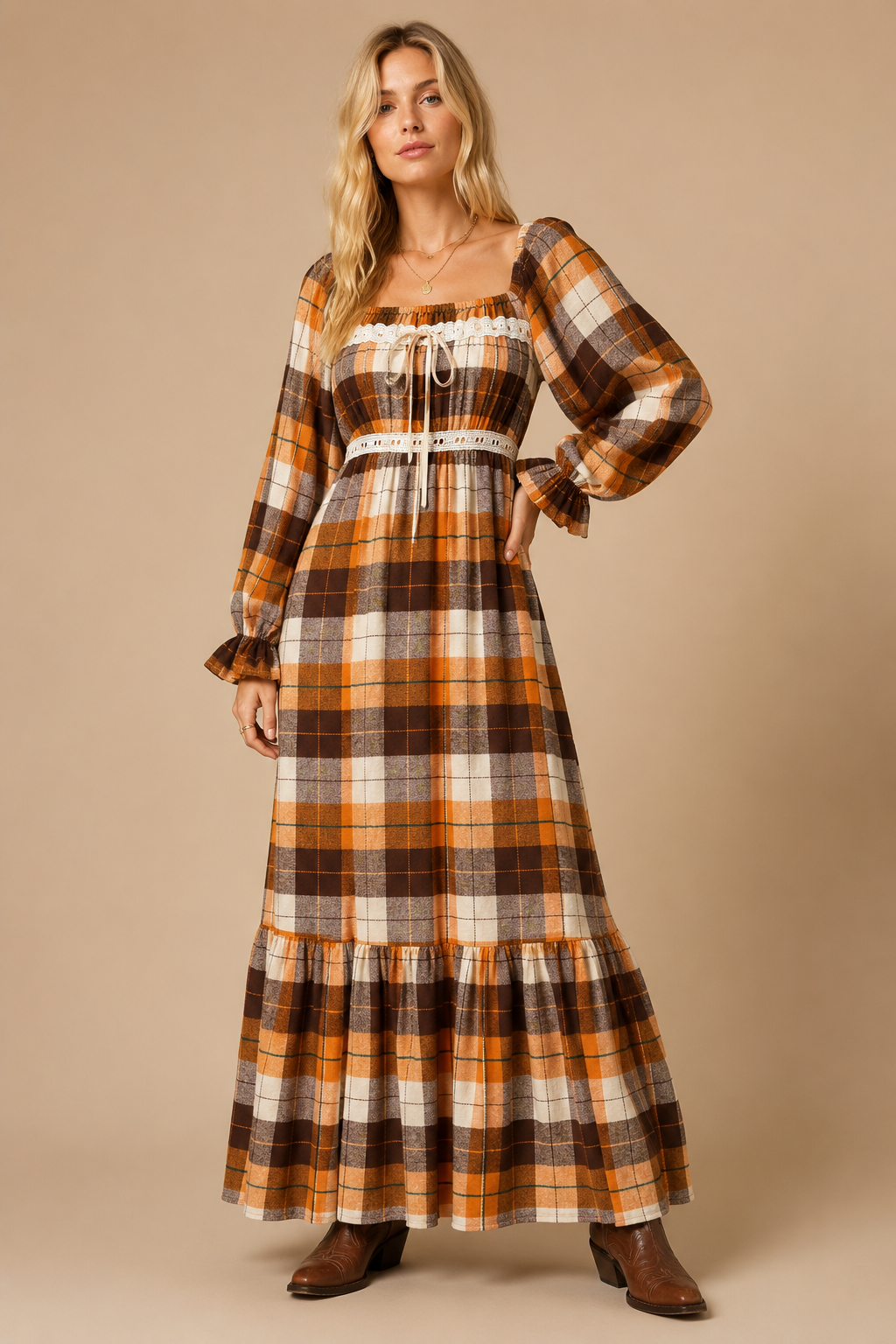Autumn Vintage Love Plaid Flannel Maxi Dress - Sizes Small - 3X