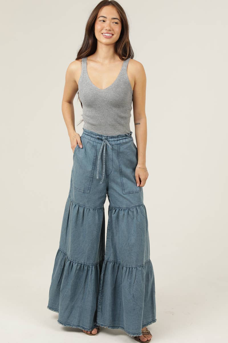 Denim Darling Tiered Wide Leg Pants Sizes Sm-Lg