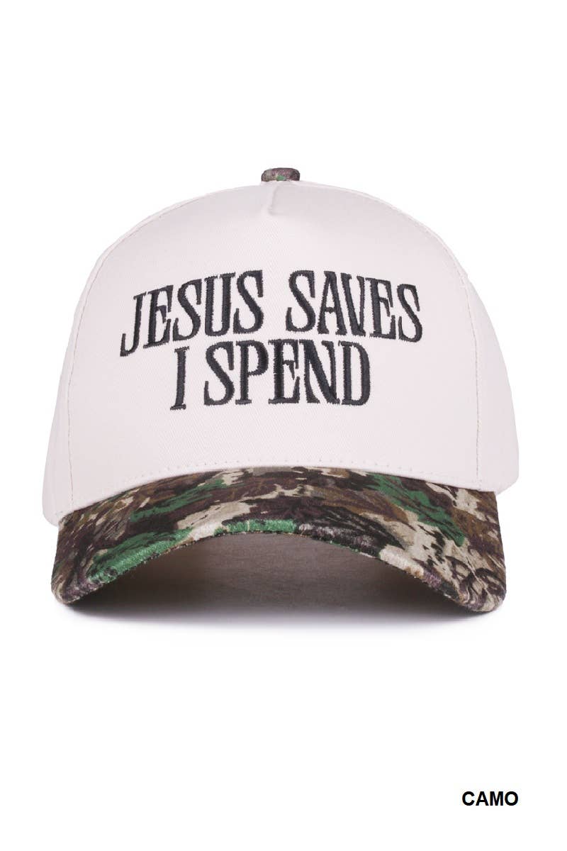 `Jesus Saves I Spend Two Tone Canvas Cotton Cap  Zenana : COUGAR / OS