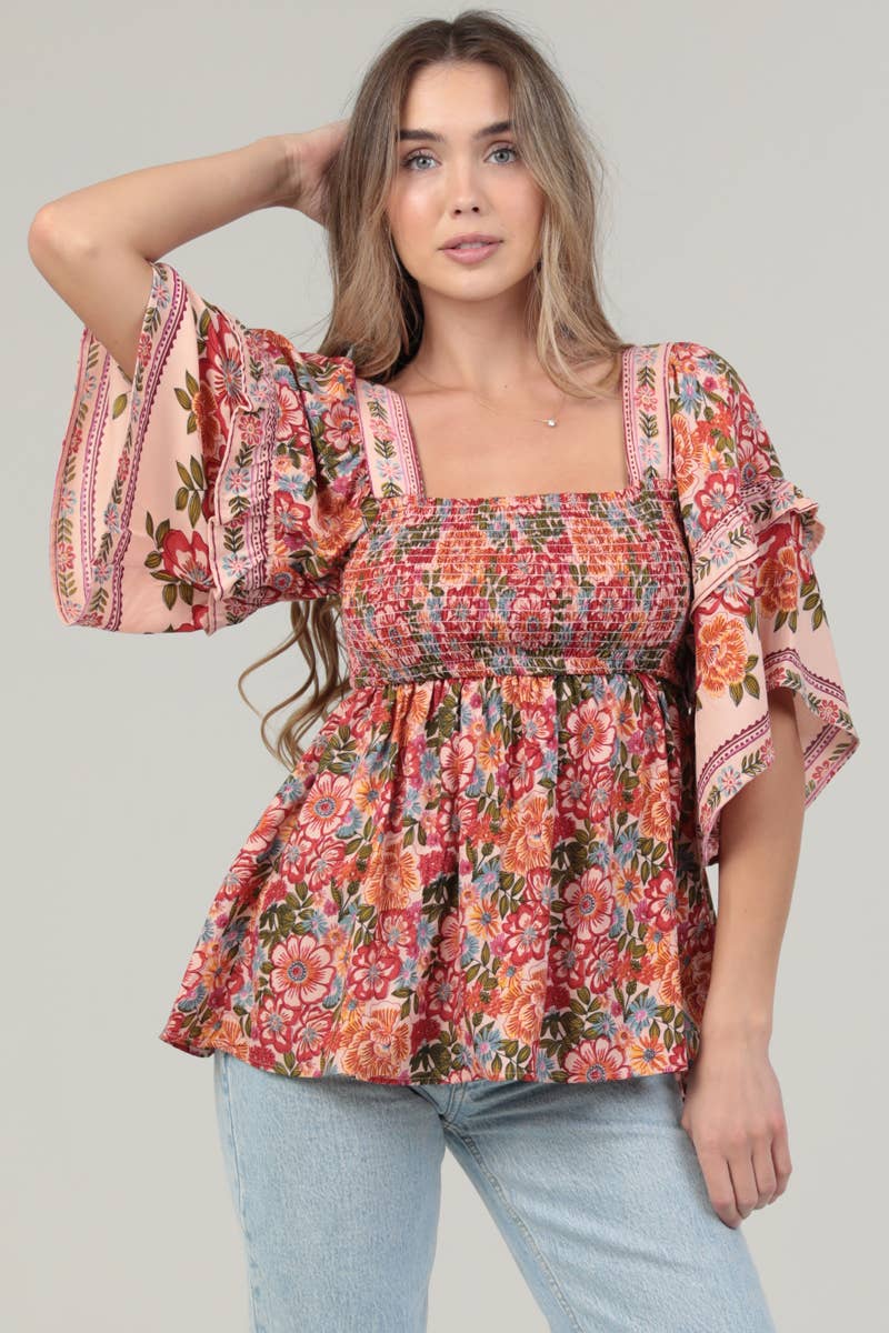 Wildflower Romance Smocked Top Sizes Sm-Lg