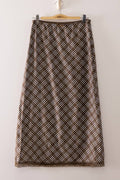 Plaid Midi Skirt with elastic waistband : CHOCO MIX