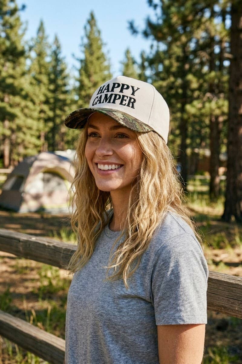 Zenana Happy Camper Two Tone Cotton Hat: CAMO/ OS