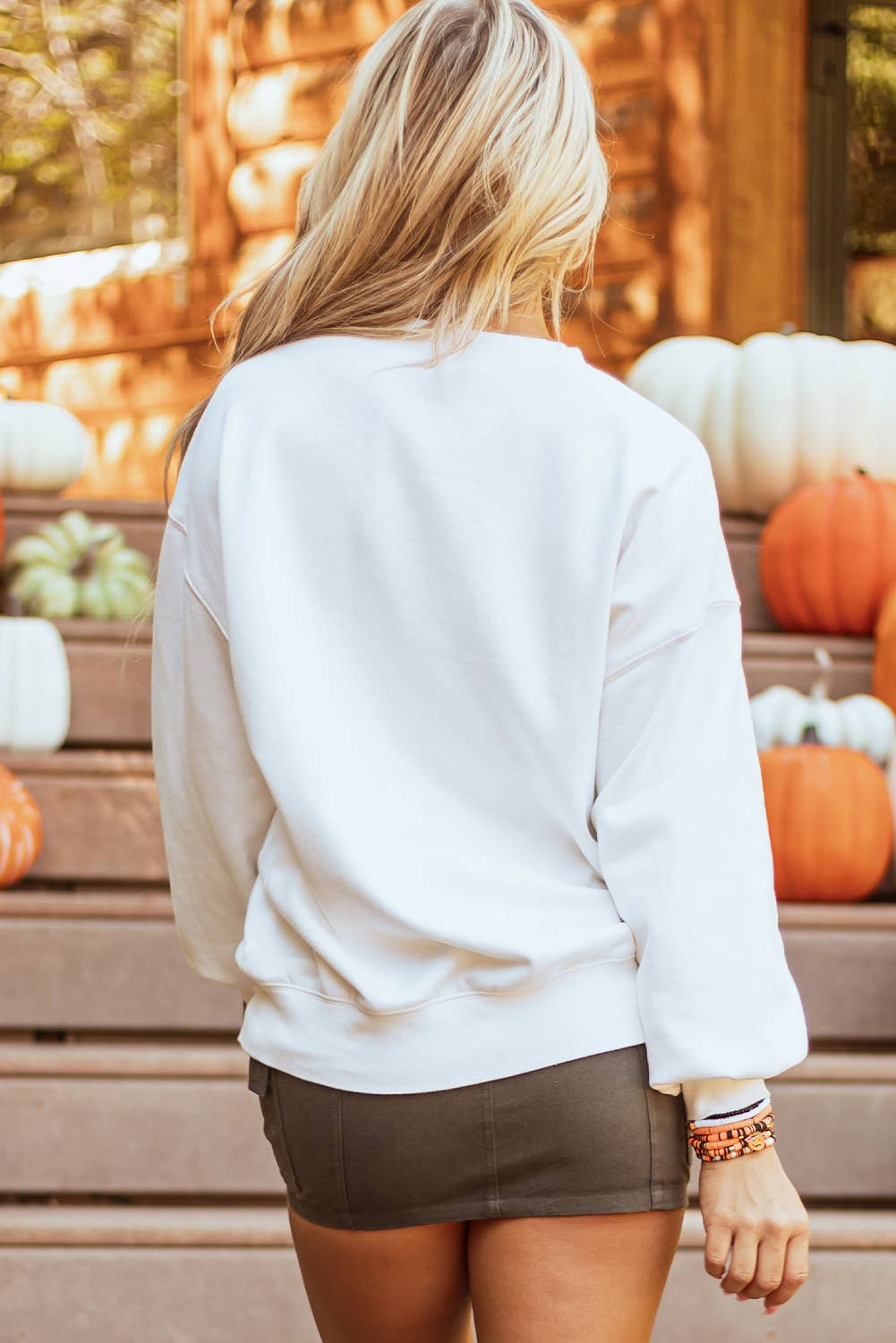 Terry Halloween Pumpkin Patched Pattern Sweatshirt: White / XL