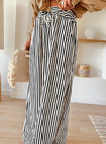Striped Wide Leg Pants Casual Boho : Charcoal/Heathered White